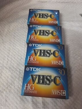 TDK VHS-C HG Ultimate 30 Blank Video Cassette Pack - Blue/Orange Pack Of 4